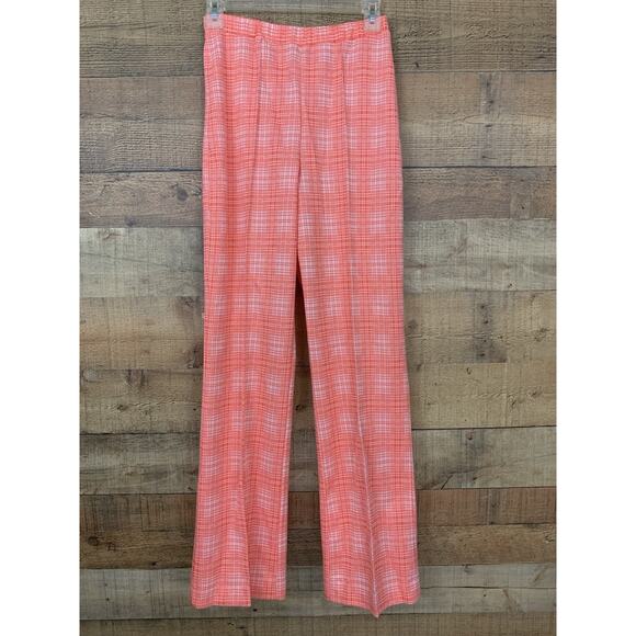 Vintage 1970s MOD Orange Pull On Flare Leg Trouser Polyester Pants Sz Small - Picture 2 of 7